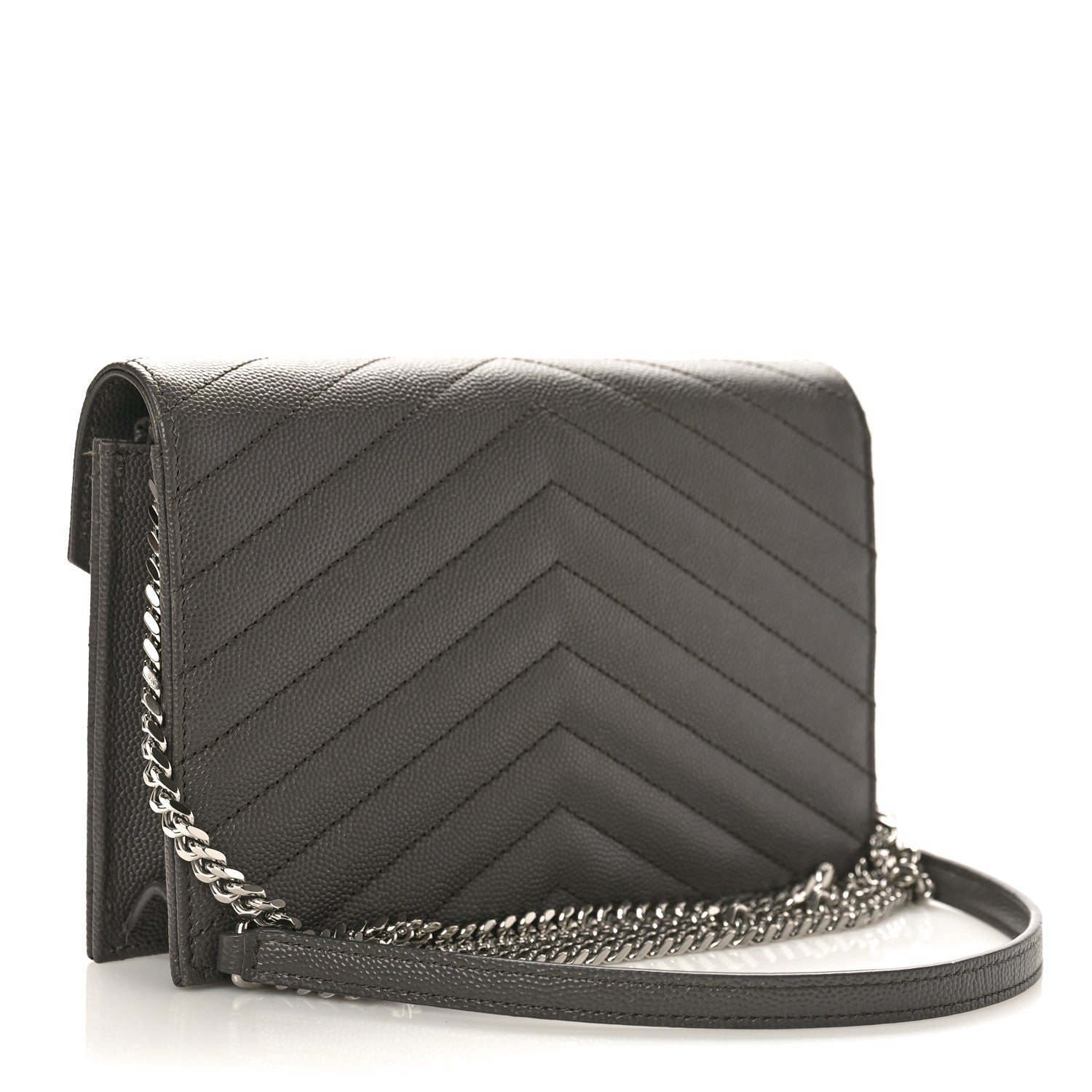 Saint Laurent Grain De Poudre Matelasse Chevron Monogram Envelope Chain Wallet Coal 3 of 8