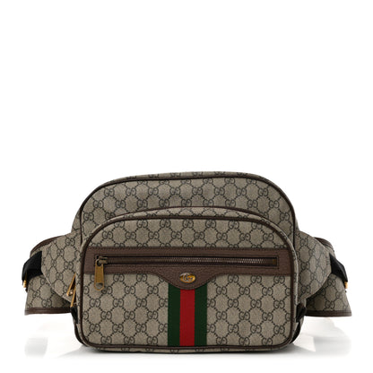 Gucci Soft GG Supreme Monogram Textured Dollar Calfskin Web Ophidia Pouch Pocket Belt Bag Beige Ebony New Acero Black 1 of 14