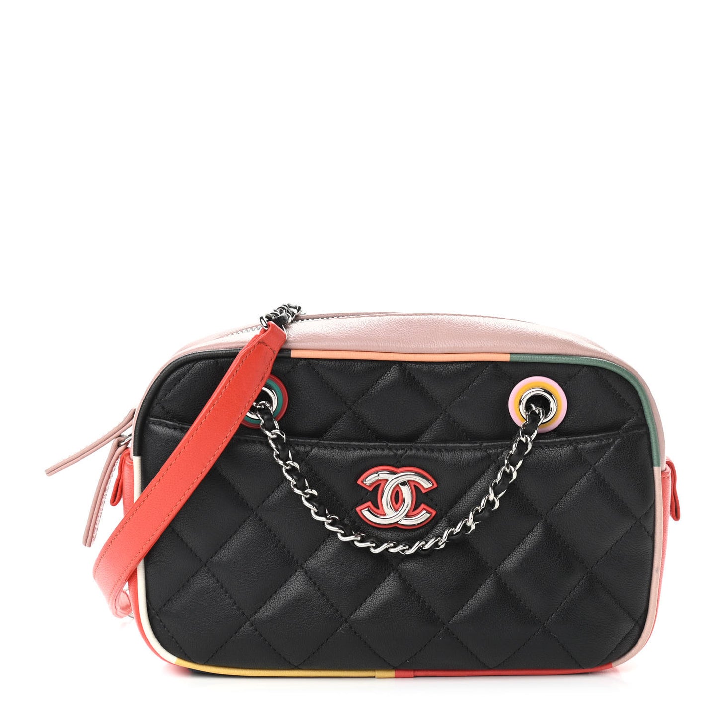 Calfskin Quilted Cuba Camera Bag Black Multicolor