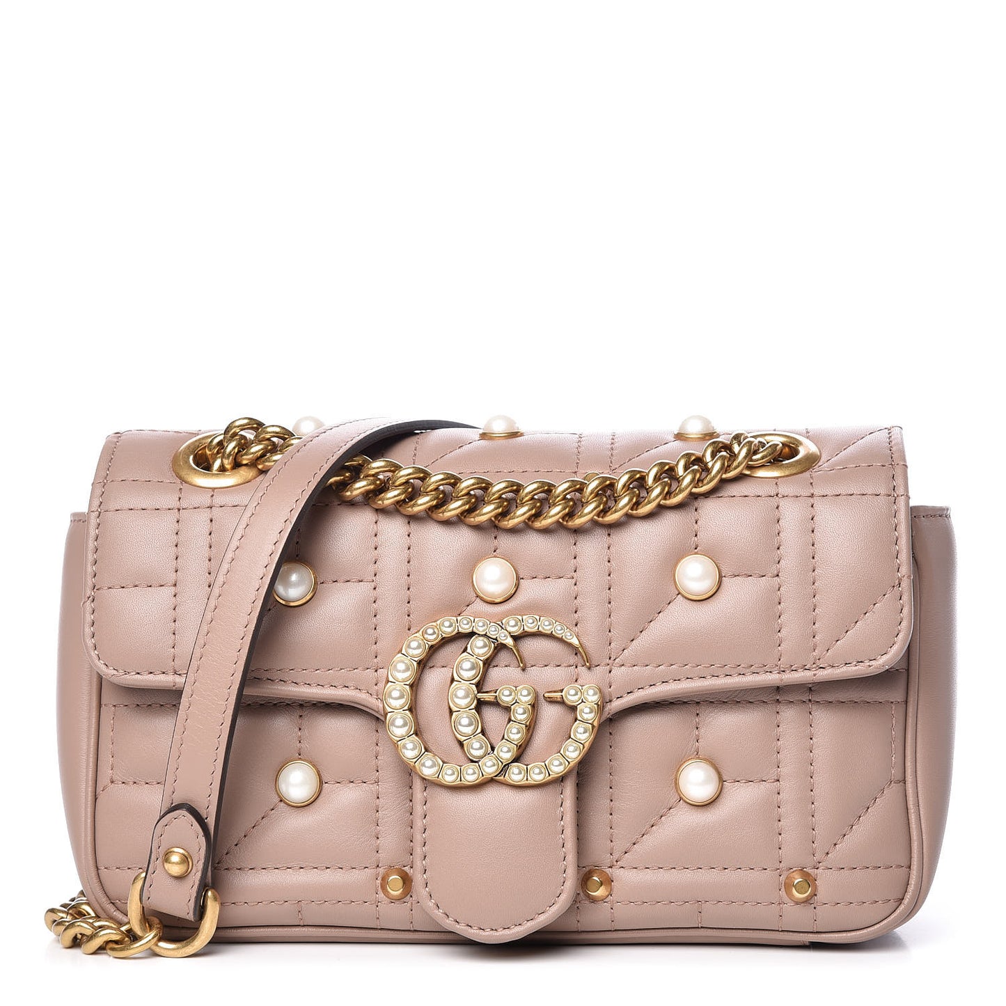 Calfskin Matelasse Studded Mini Pearly GG Marmont Shoulder Bag Porcelain Rose