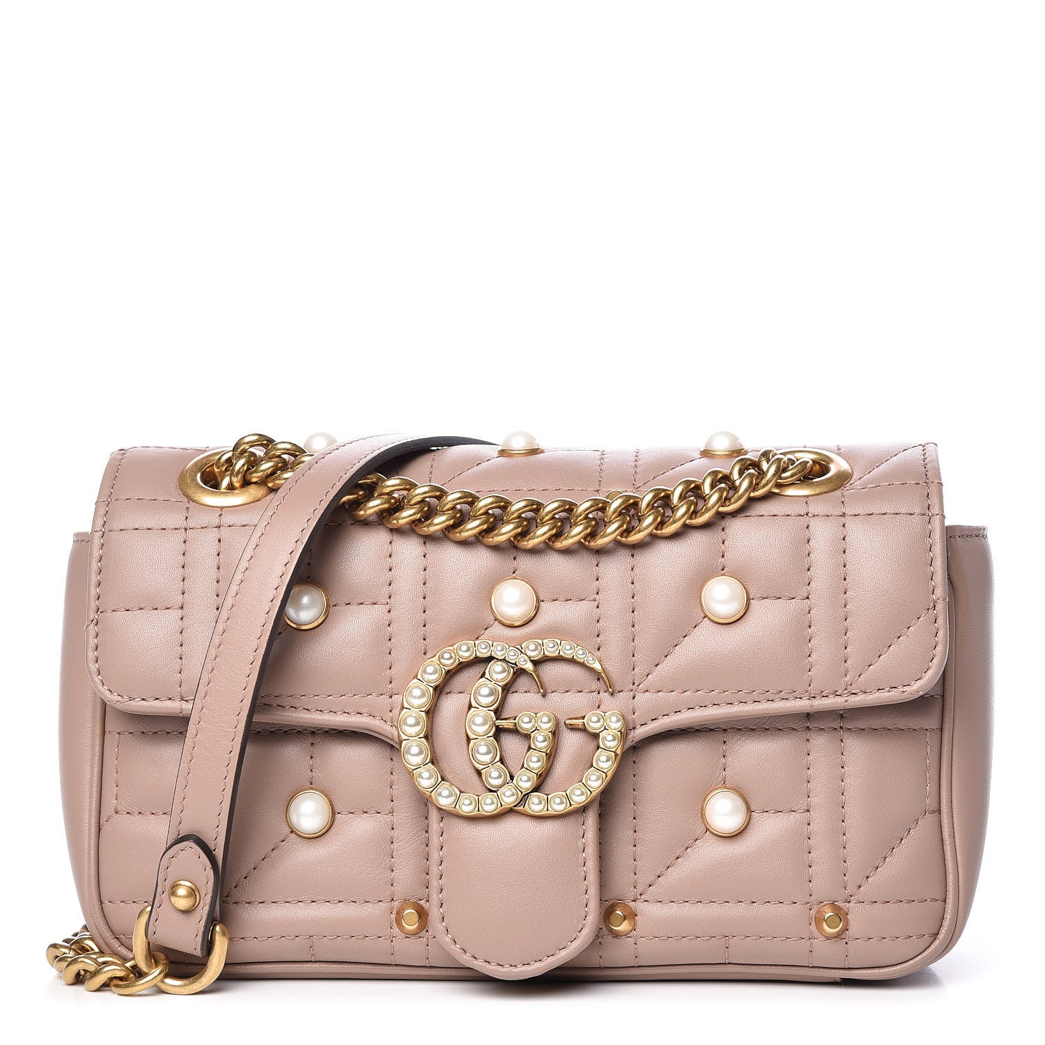 Gucci Calfskin Matelasse Studded Mini Pearly GG Marmont Shoulder Bag Porcelain Rose 1 of 10
