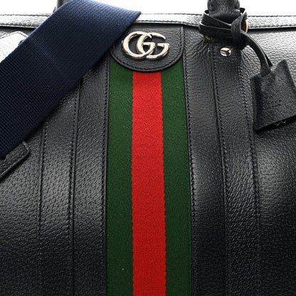 Gucci Textured Dollar Calfskin Web Large Savoy Duffle Bag Navy 6 of 9