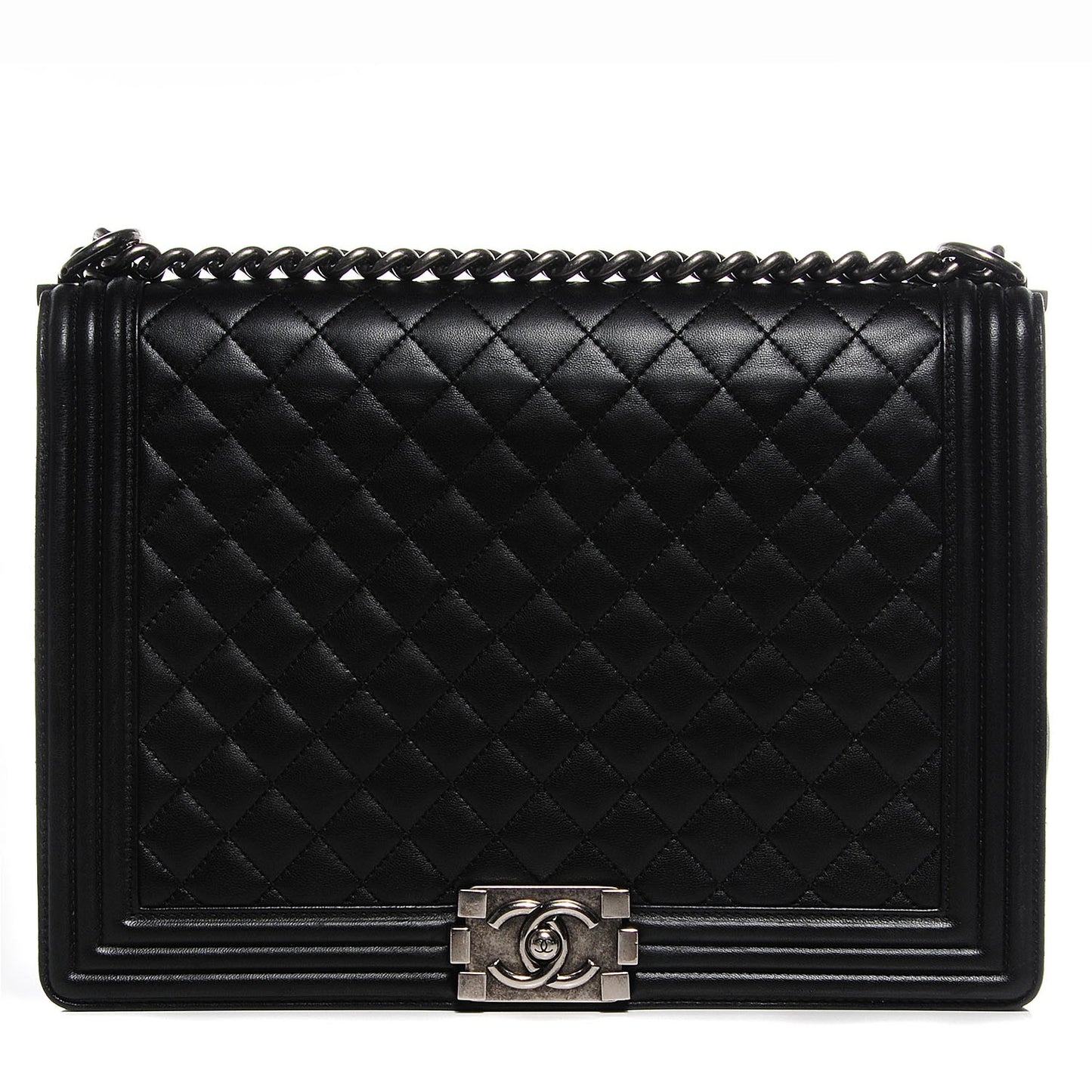 Lambskin Quilted Large Boy Flap Black