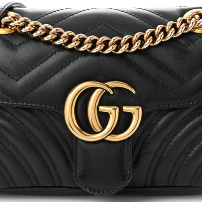 Gucci Calfskin Matelasse Mini GG Marmont Shoulder Bag Black 8 of 12