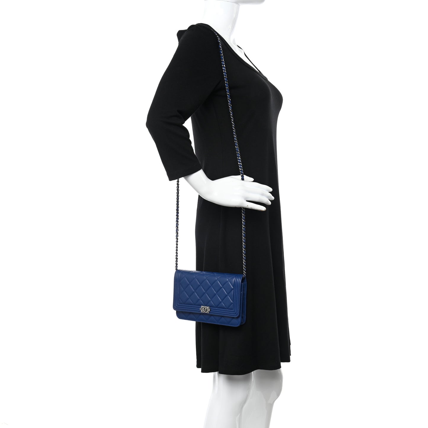 Lambskin Quilted Boy Wallet On Chain WOC Blue