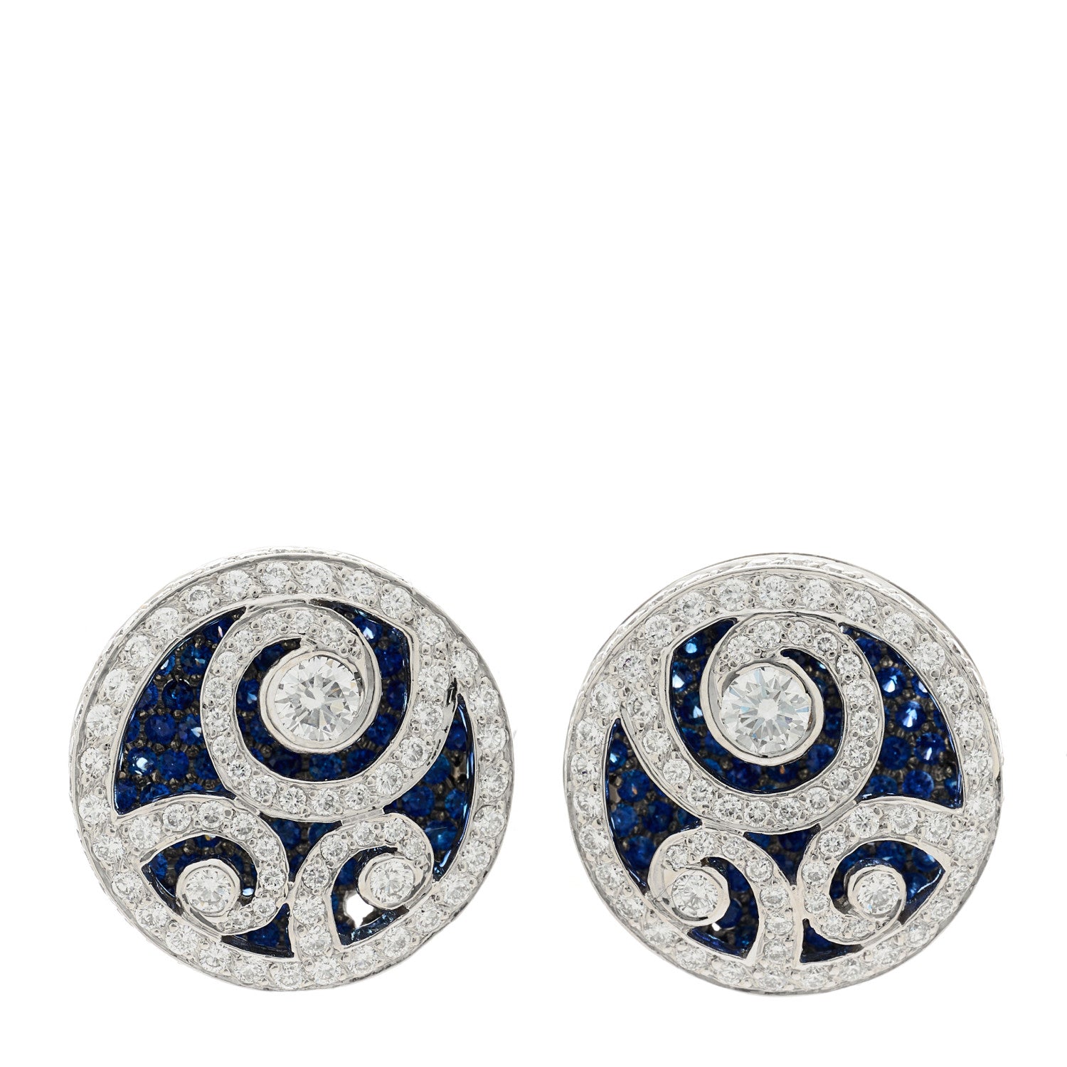 Graff 18K White Gold Diamond Sapphire Swirl Earrings 1 of 4