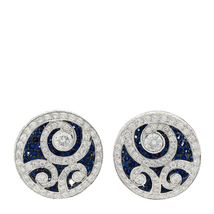 Graff 18K White Gold Diamond Sapphire Swirl Earrings 1 of 4