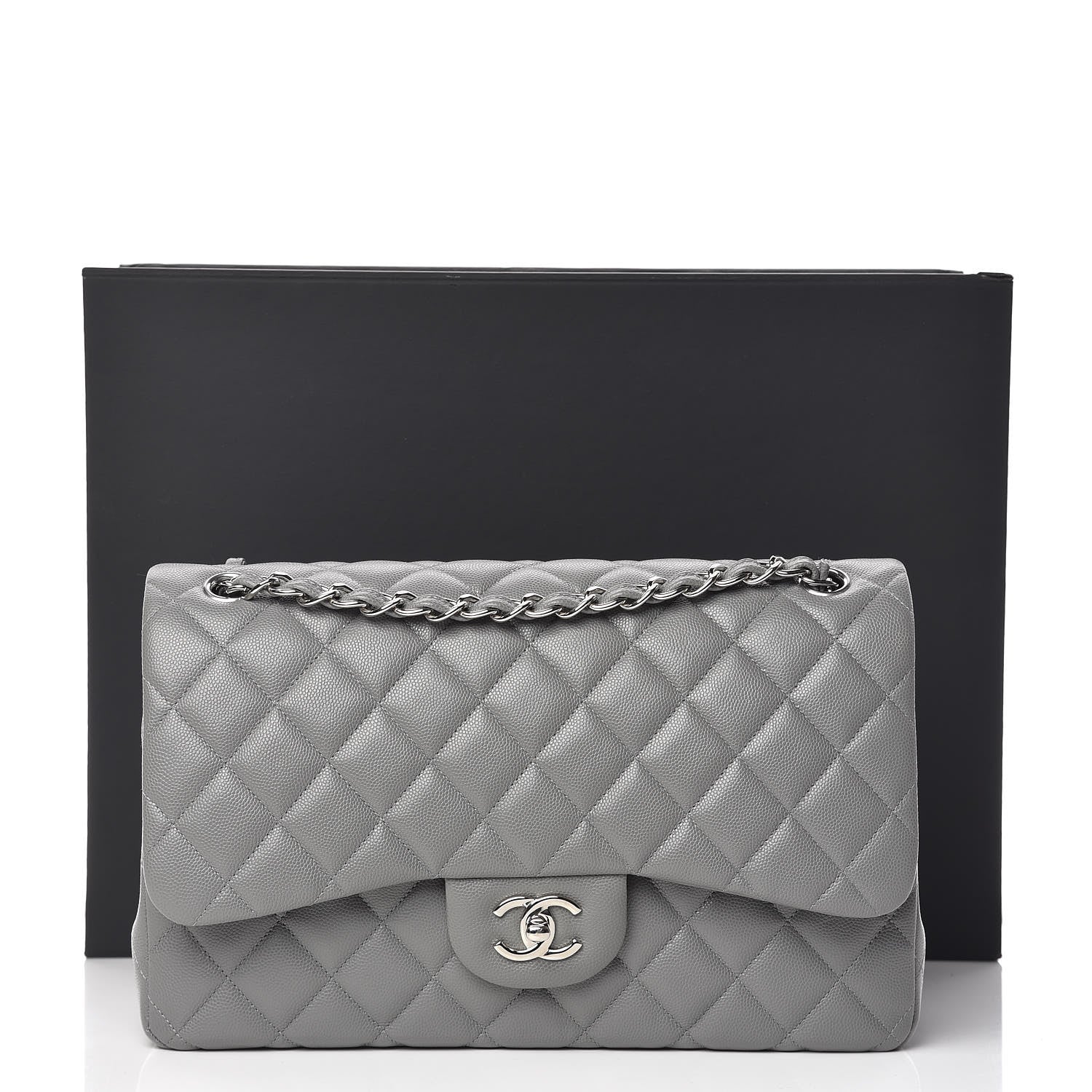 Chanel Caviar Quilted Jumbo Double Flap Grey 12 of 12