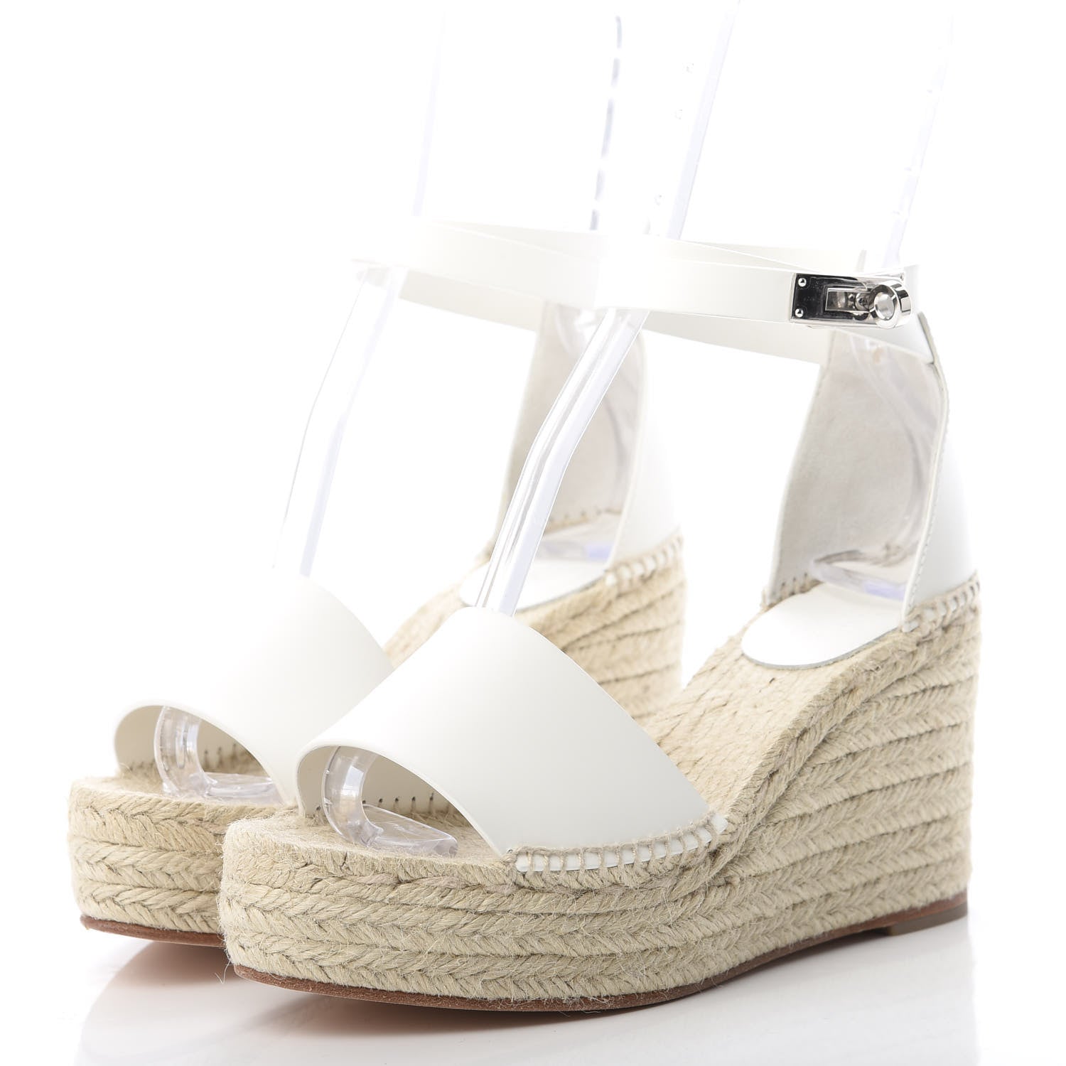 Hermes Calfskin Tivoli Espadrille Wedge Sandals 38 White 3 of 7