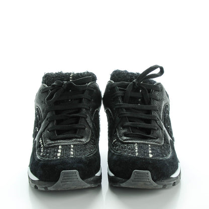 Chanel Tweed Suede Goatskin CC Sneakers 39 Black White 2 of 7