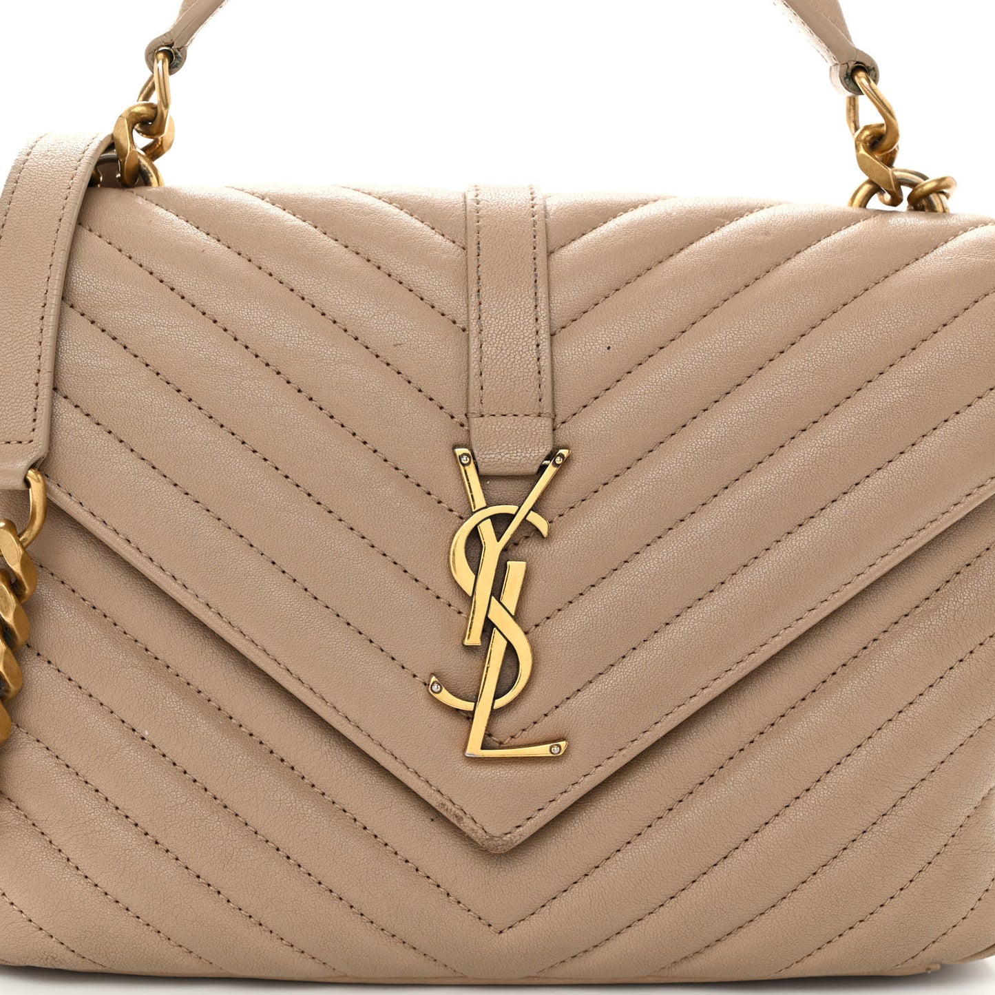 Sheepskin Matelasse Chevron Monogram Medium College Bag Dark Beige