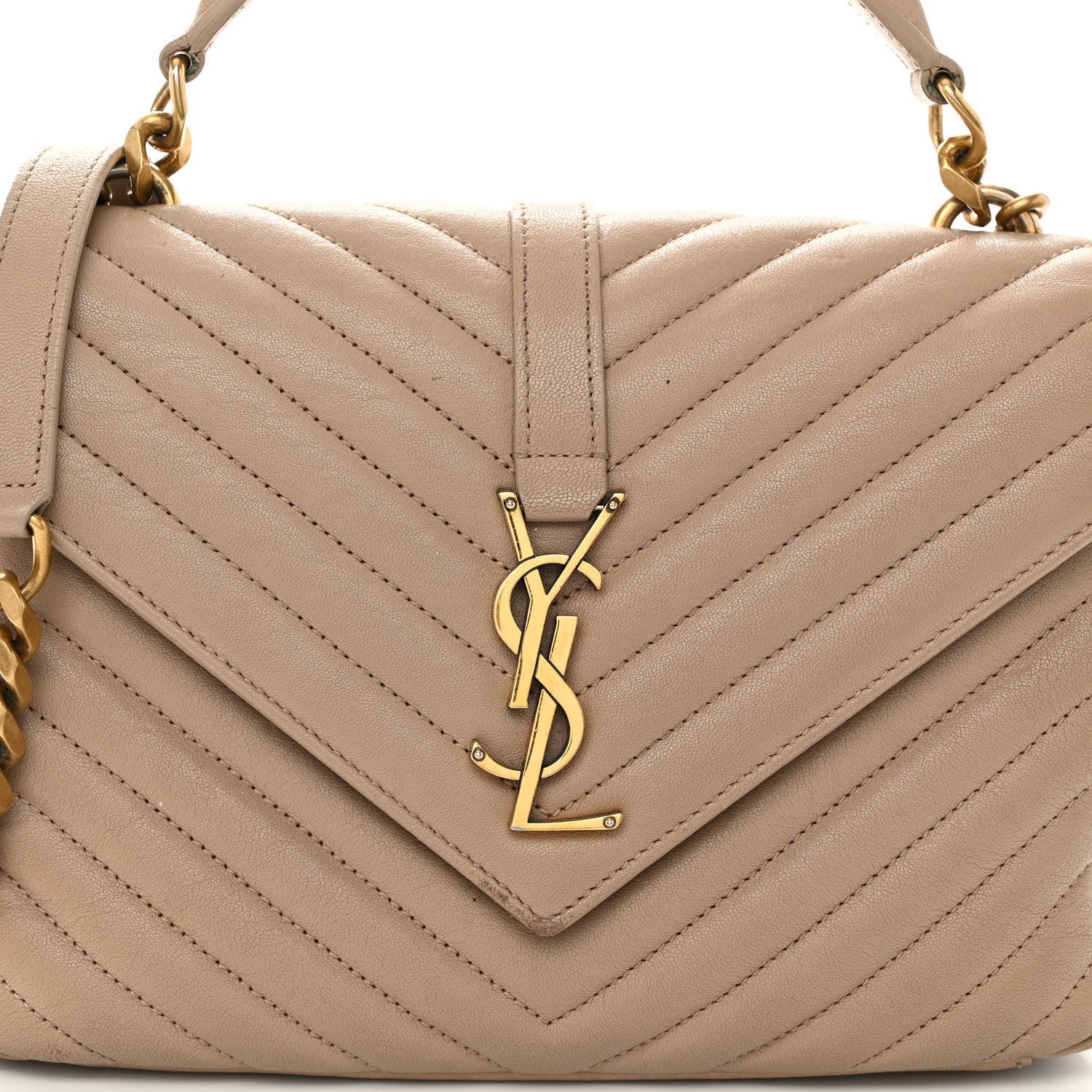 Saint Laurent Sheepskin Matelasse Chevron Monogram Medium College Bag Dark Beige 8 of 13