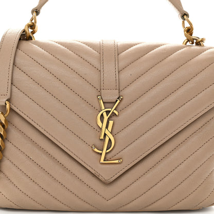 Saint Laurent Sheepskin Matelasse Chevron Monogram Medium College Bag Dark Beige 8 of 13