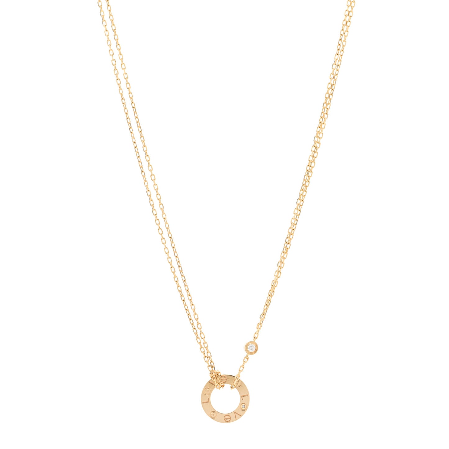 18K Yellow Gold 2 Diamond LOVE Necklace