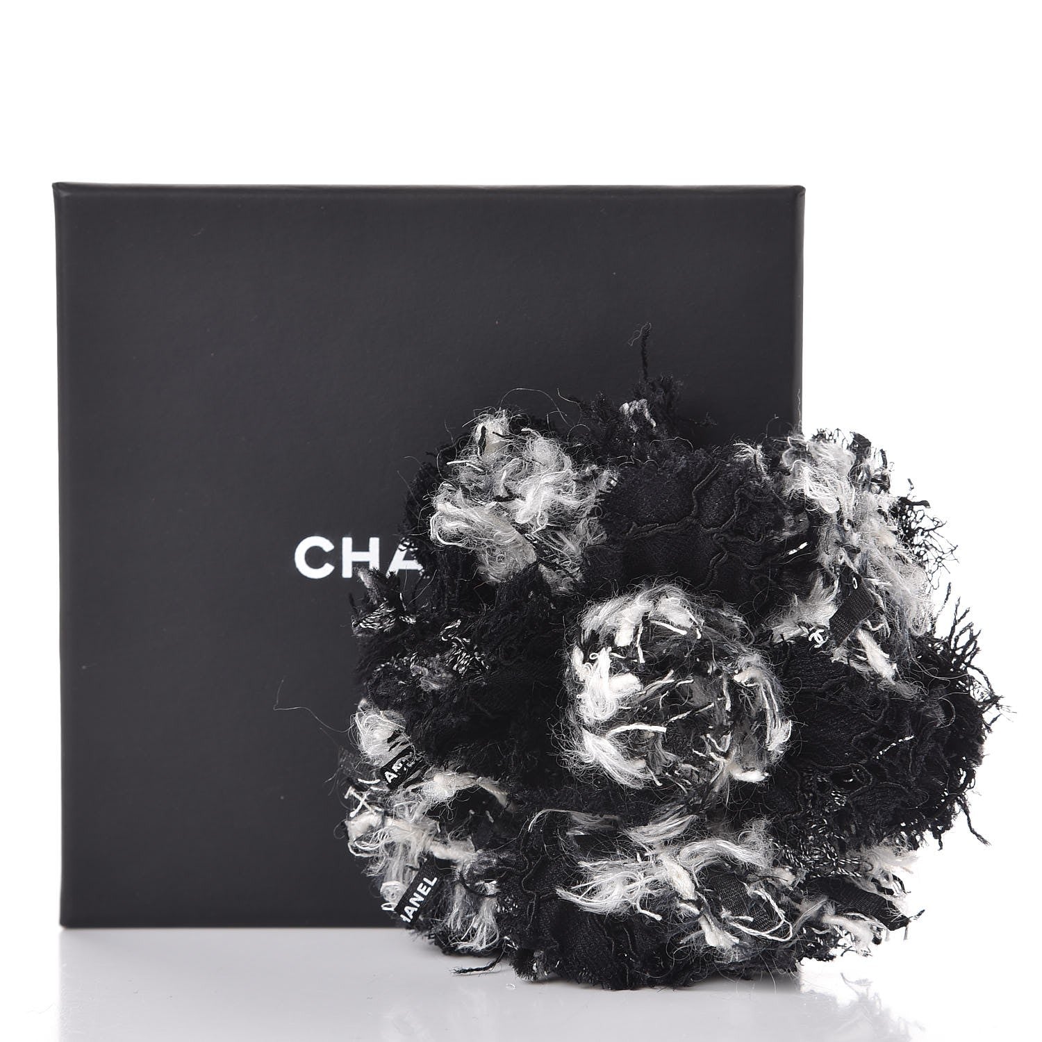 Chanel Tweed Camellia Brooch Black White 5 of 5