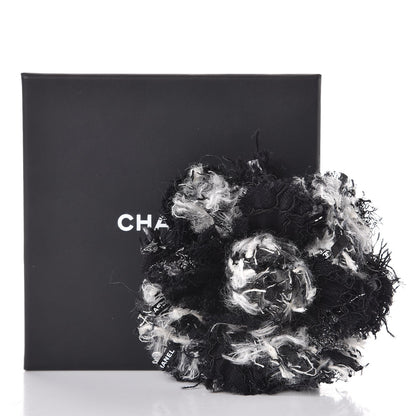 Chanel Tweed Camellia Brooch Black White 5 of 5