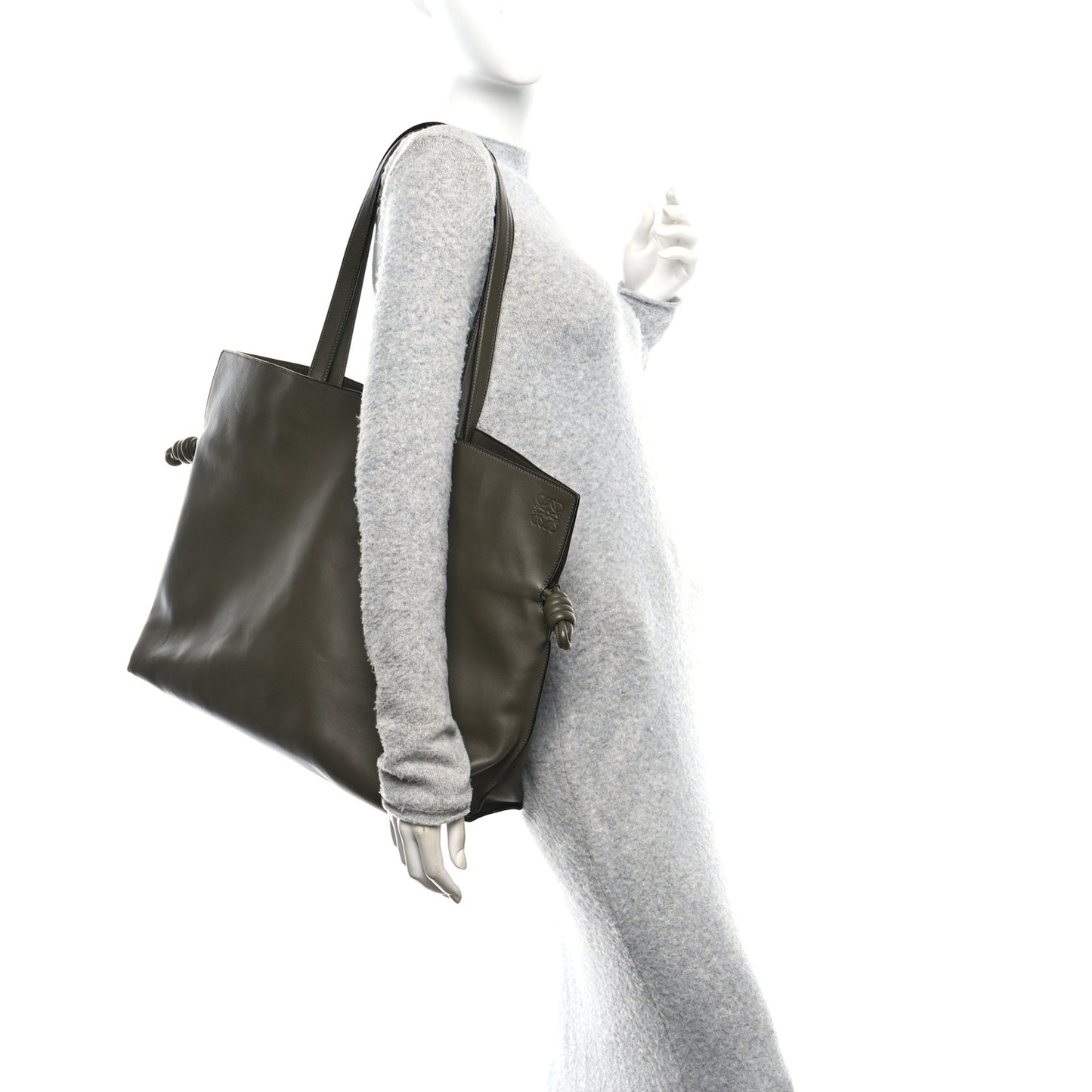Calfskin Flamenco Knot XL Tote Bag Khaki Green