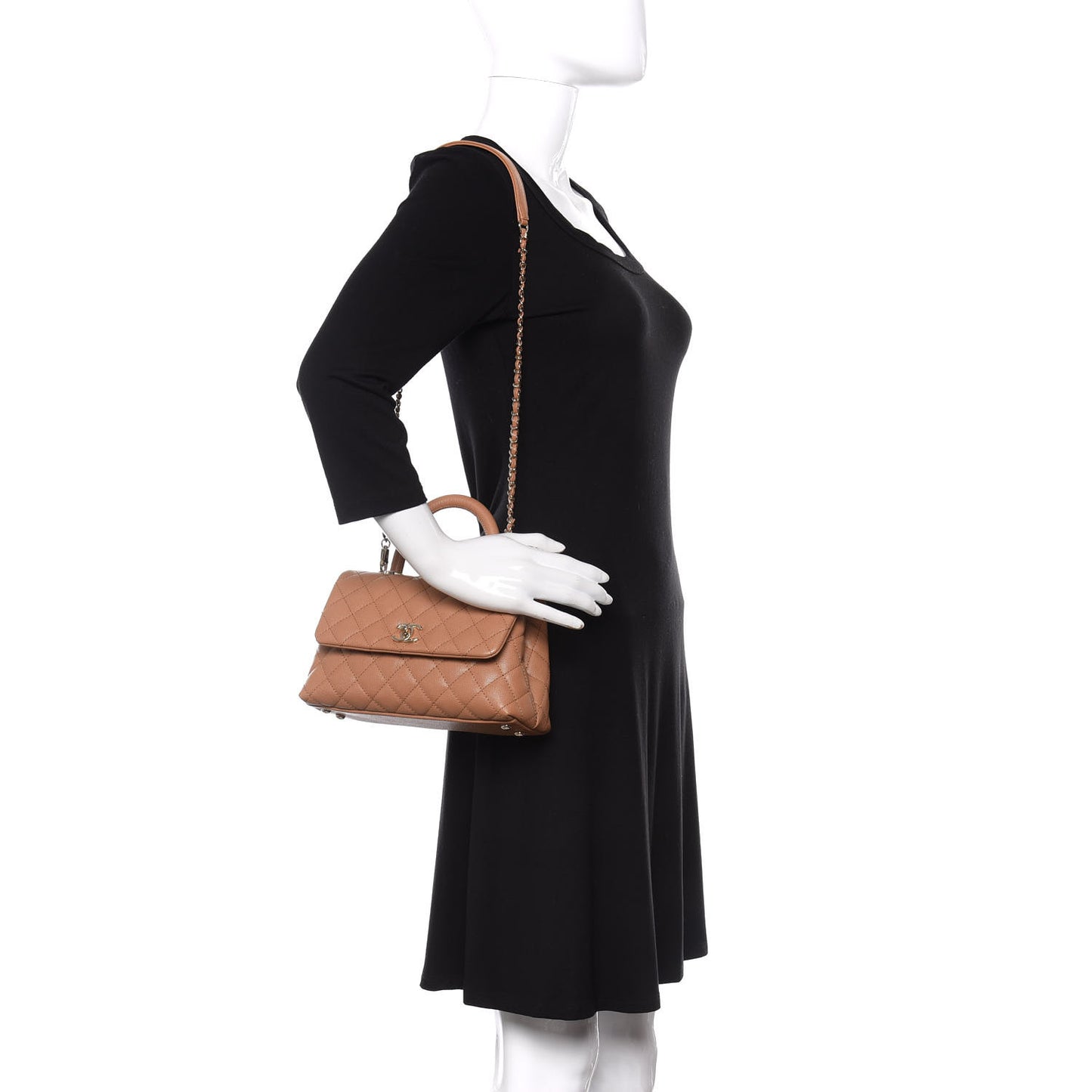 Caviar Quilted Mini Coco Handle Flap Brown