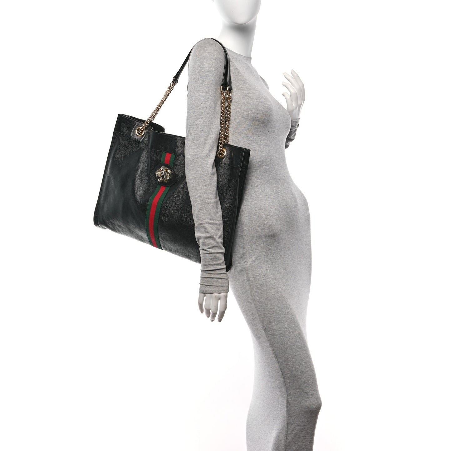 Calfskin Maxi Rajah Chain Tote Black