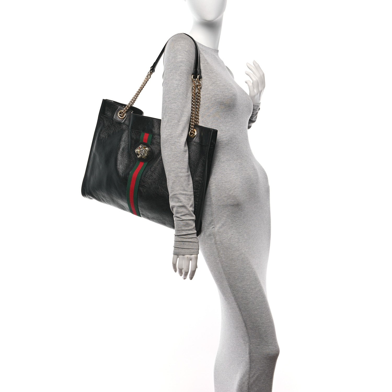 Gucci Calfskin Maxi Rajah Chain Tote Black 2 of 11