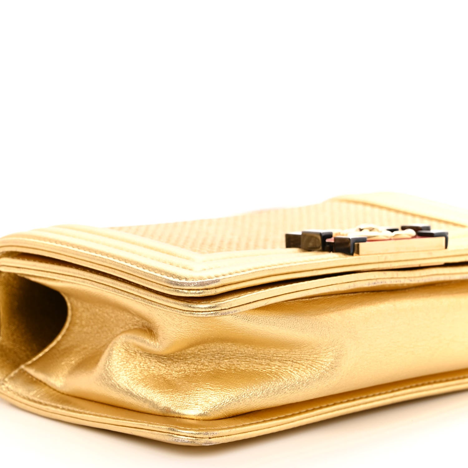 Chanel Metallic Lambskin Embossed Small Cube Boy Flap Gold 9 of 11