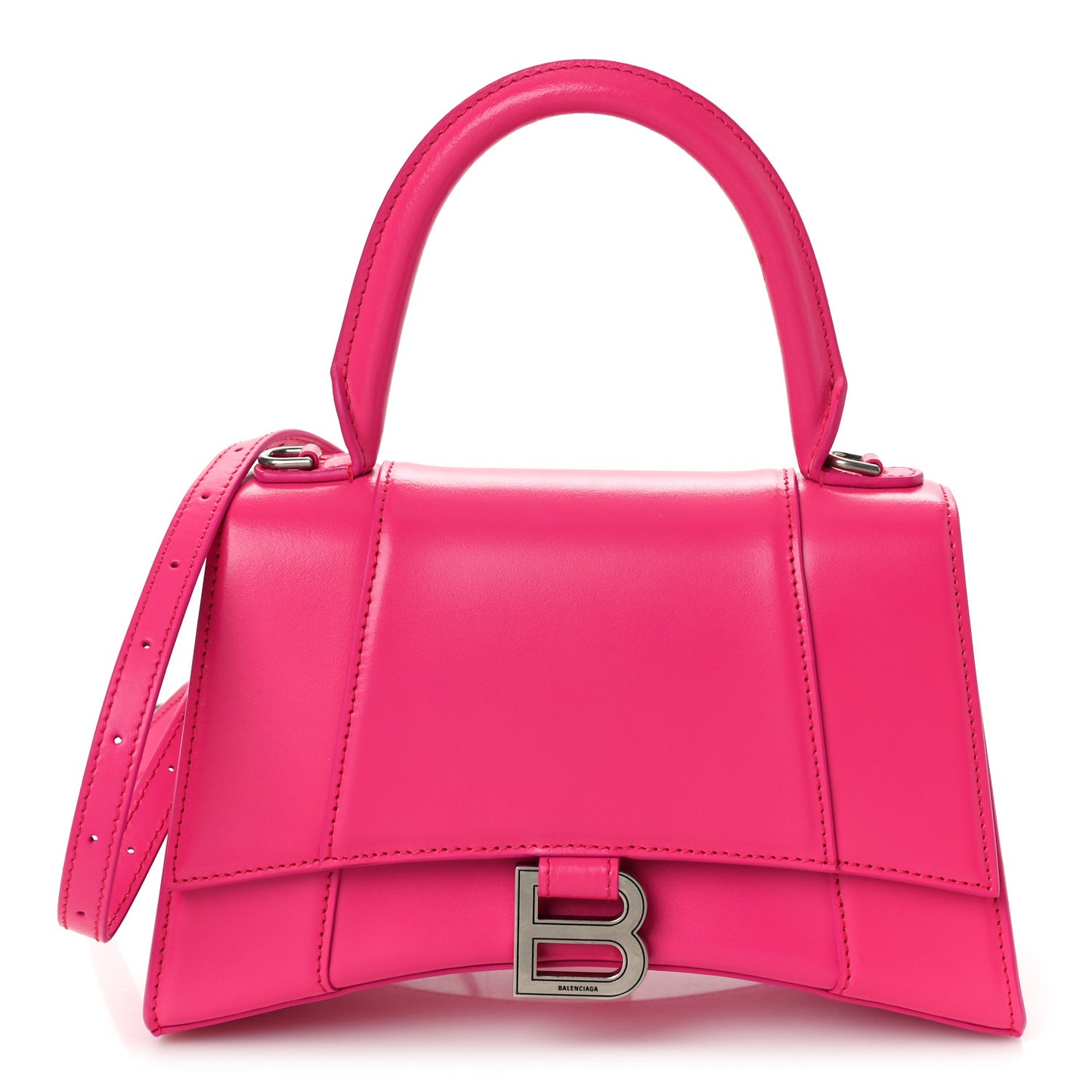 Shiny Box Calfskin Small Hourglass Top Handle Bag Acid Fuchsia