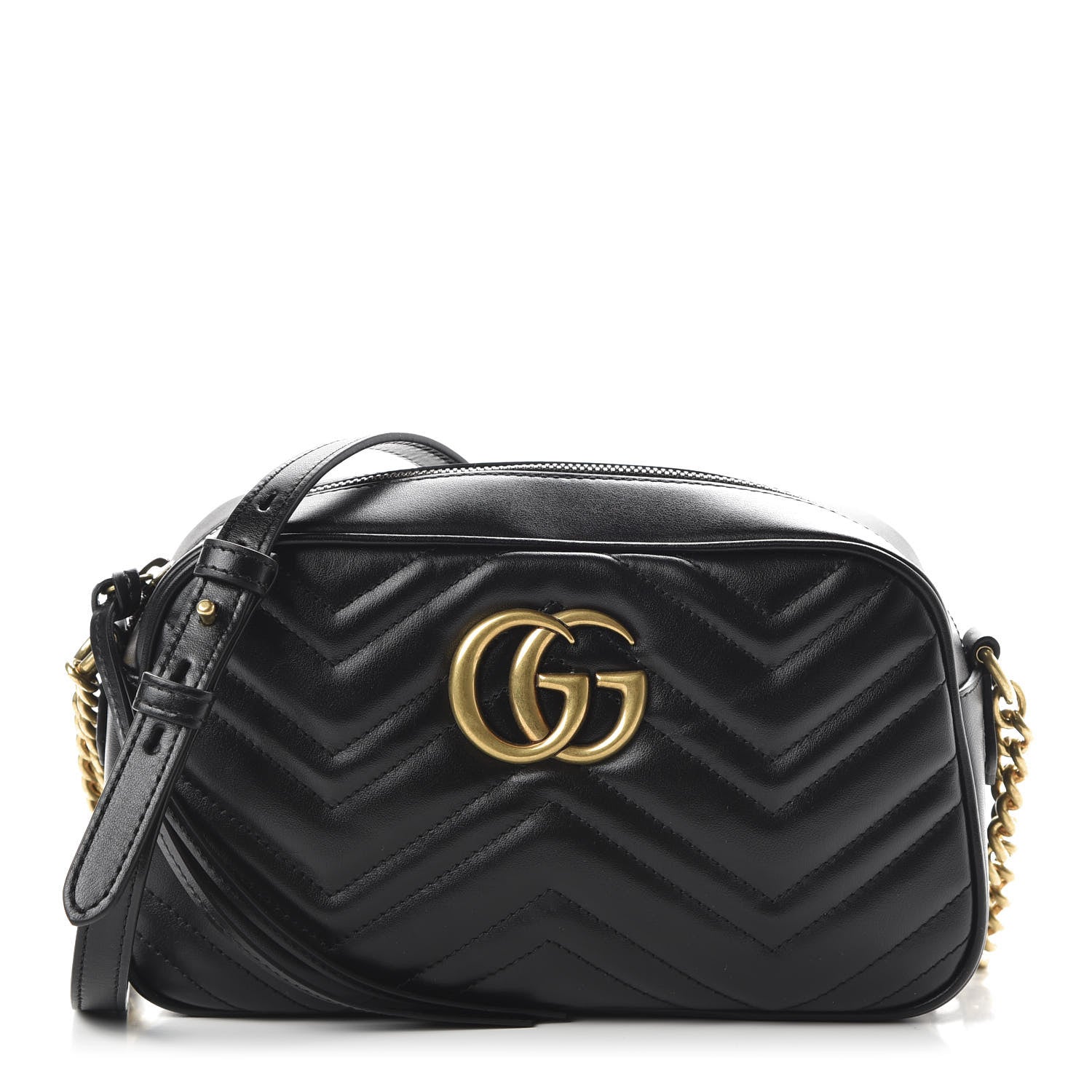 Gucci Calfskin Matelasse Small GG Marmont Chain Shoulder Bag Black 1 of 9