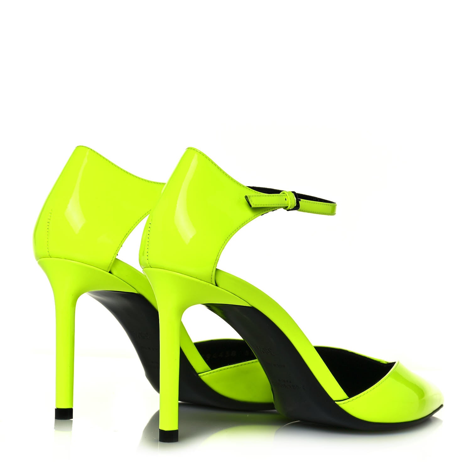 Saint Laurent Patent Anja 85 Ankle Strap Pointed Pumps 38.5 Fluo Yellow 4 of 8