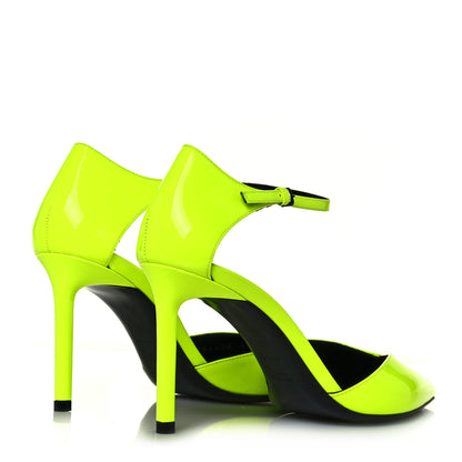 Saint Laurent Patent Anja 85 Ankle Strap Pointed Pumps 38.5 Fluo Yellow 4 of 8