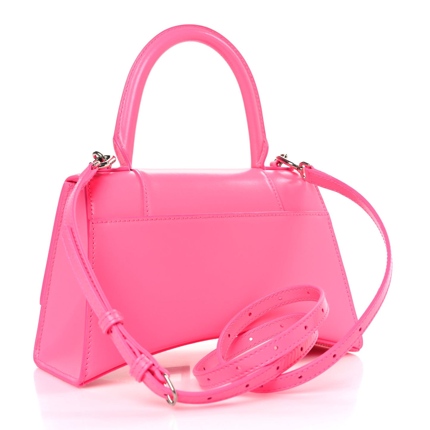 Shiny Box Calfskin Small Hourglass Top Handle Bag Hot Pink