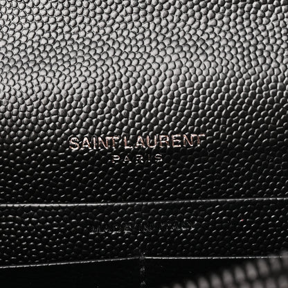 Saint Laurent Grain De Poudre Matelasse Chevron Monogram Monochrome Envelope Chain Wallet Black 6 of 11