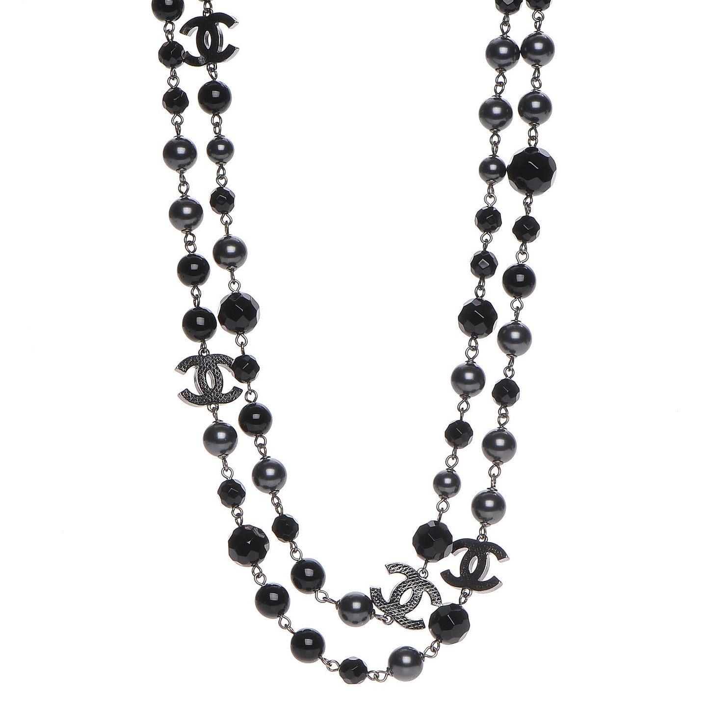 Ruthenium Beaded CC Long Necklace Black