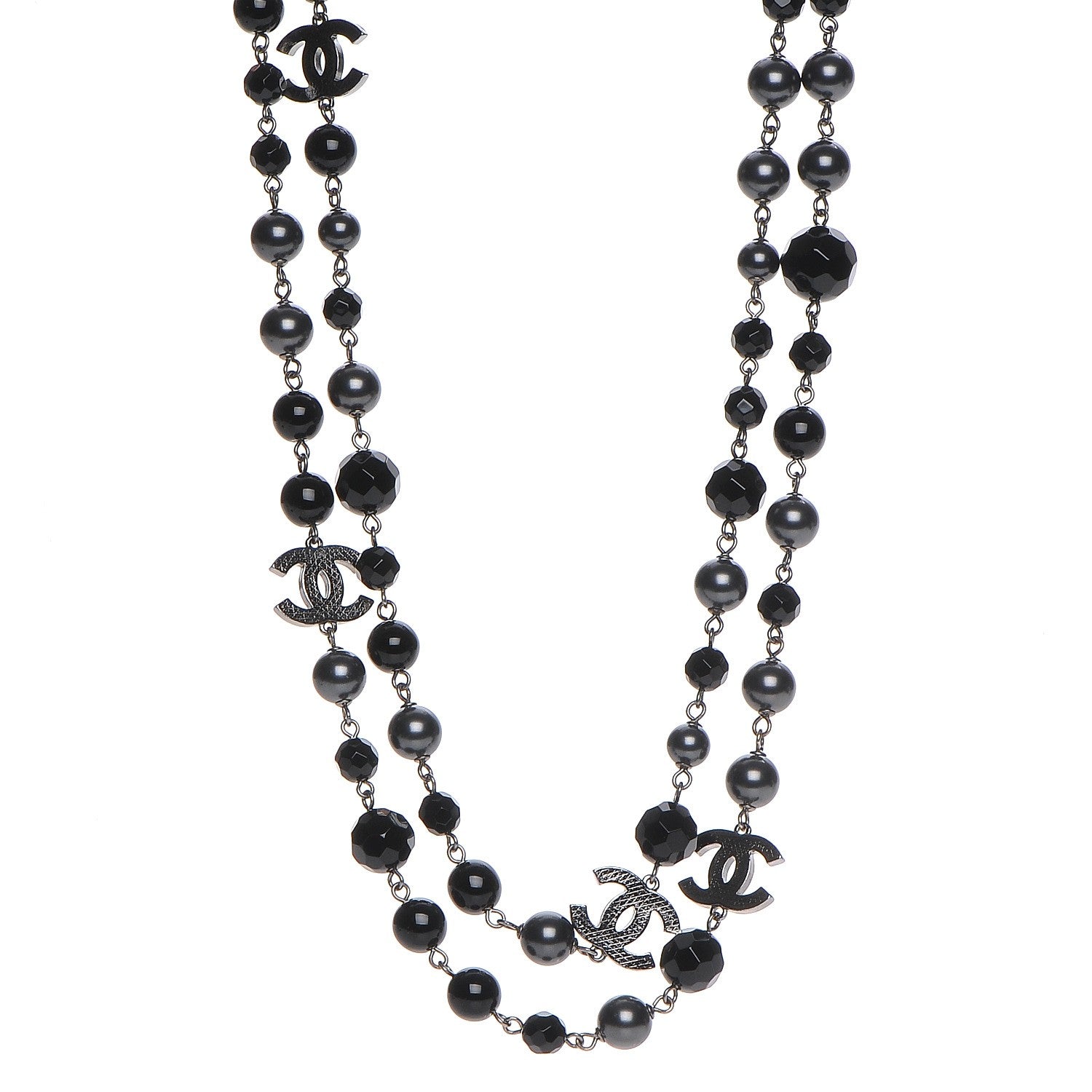 Chanel Ruthenium Beaded CC Long Necklace Black 1 of 6