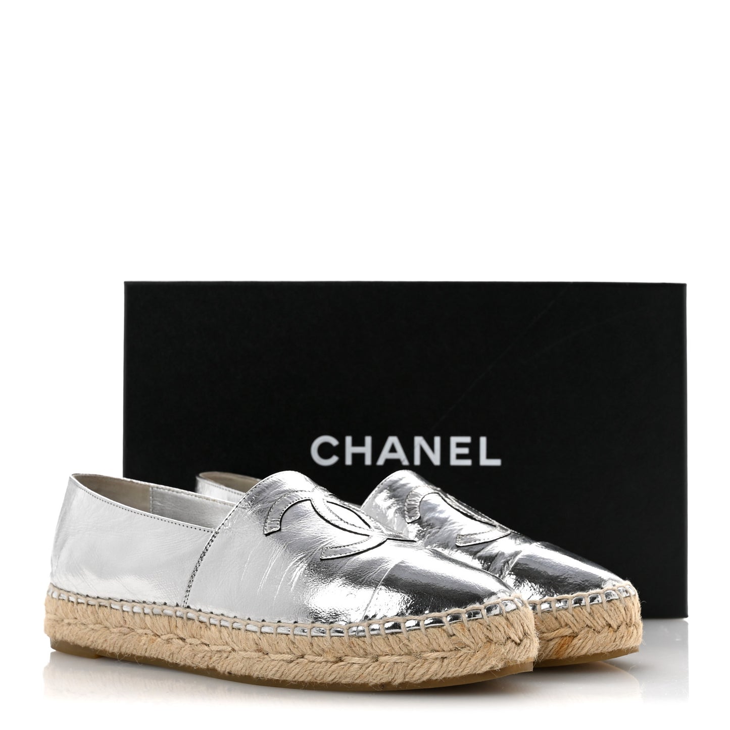 Laminated Goatskin CC Espadrilles 36 Silver