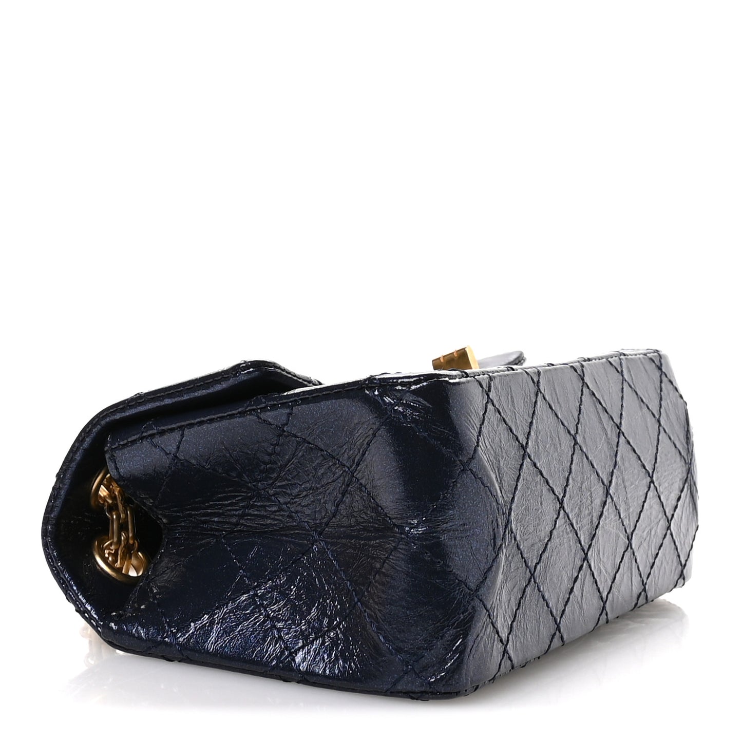 Iridescent Aged Calfskin Quilted 2.55 Reissue Mini Flap Navy