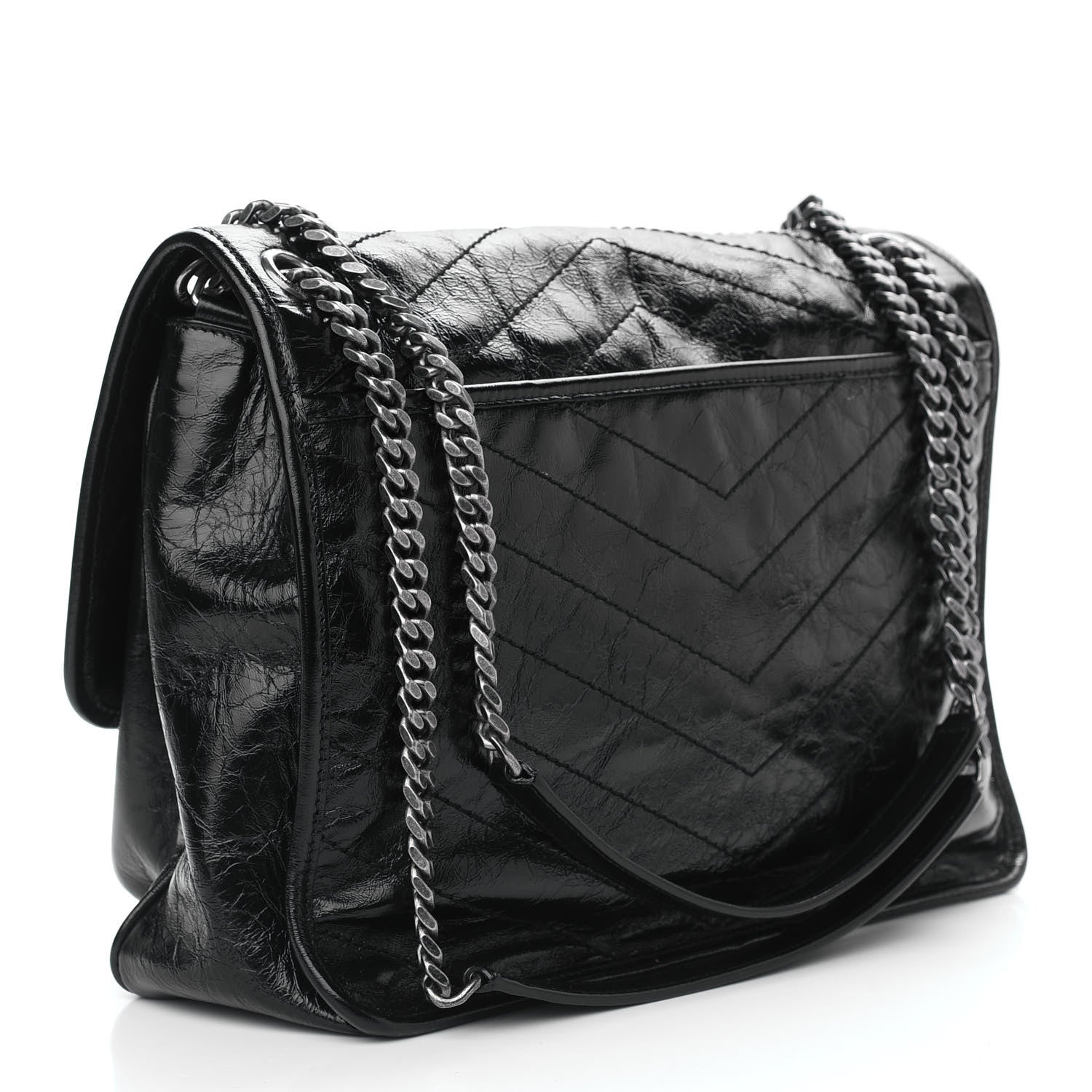 Saint Laurent Crinkled Calfskin Matelasse Monogram Large Niki Chain Satchel Black 3 of 12