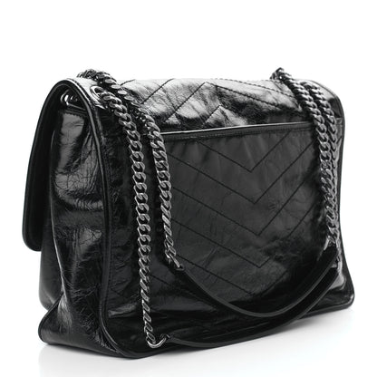 Saint Laurent Crinkled Calfskin Matelasse Monogram Large Niki Chain Satchel Black 3 of 12