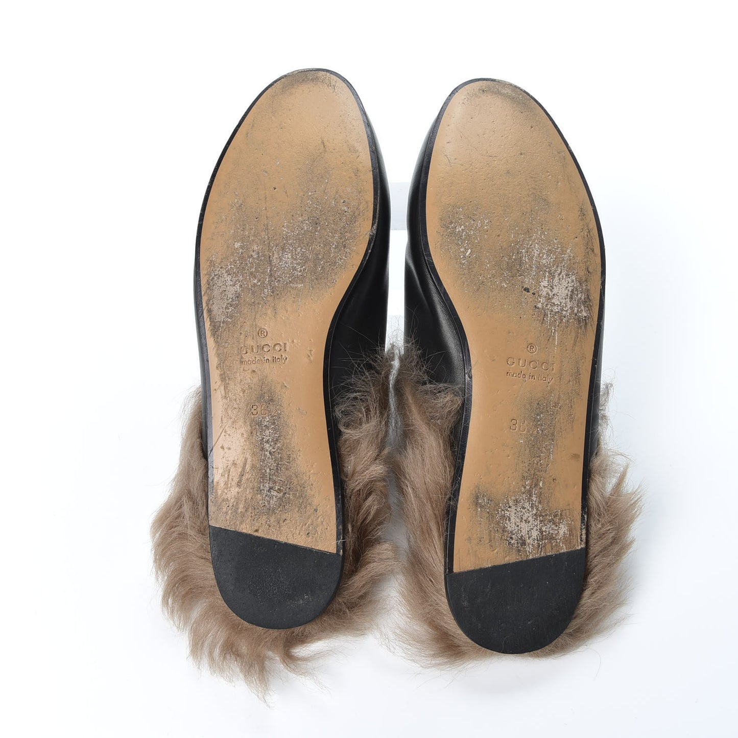 Calfskin Fur Womens Princetown Slippers 36.5 Black
