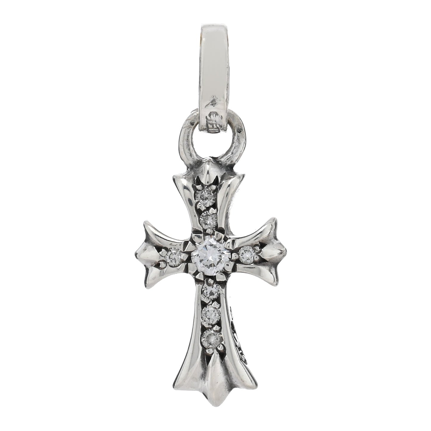 Sterling Silver Diamond Baby Fat Cross Pave Pendant