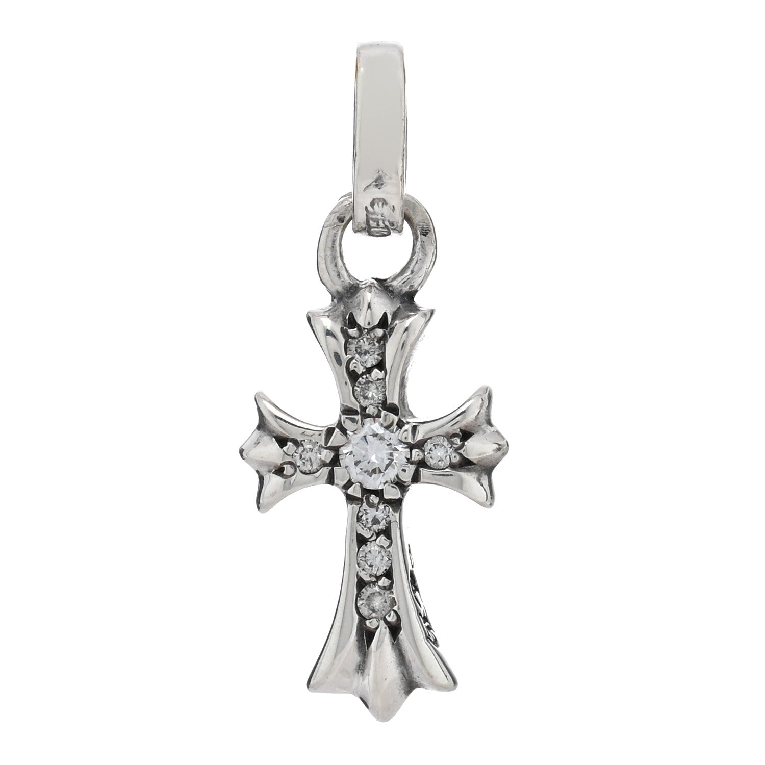 Chrome Hearts Sterling Silver Diamond Baby Fat Cross Pave Pendant 1 of 3