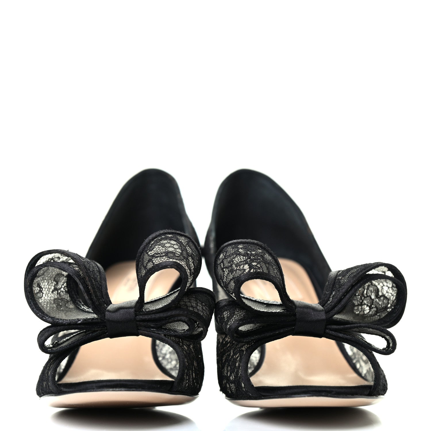 Valentino Garavani Satin Lace Couture Bow Peep Toe Low Heel Pumps 38.5 Black 2 of 7