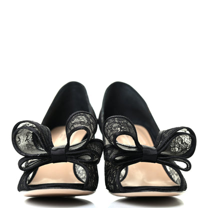 Valentino Garavani Satin Lace Couture Bow Peep Toe Low Heel Pumps 38.5 Black 2 of 7