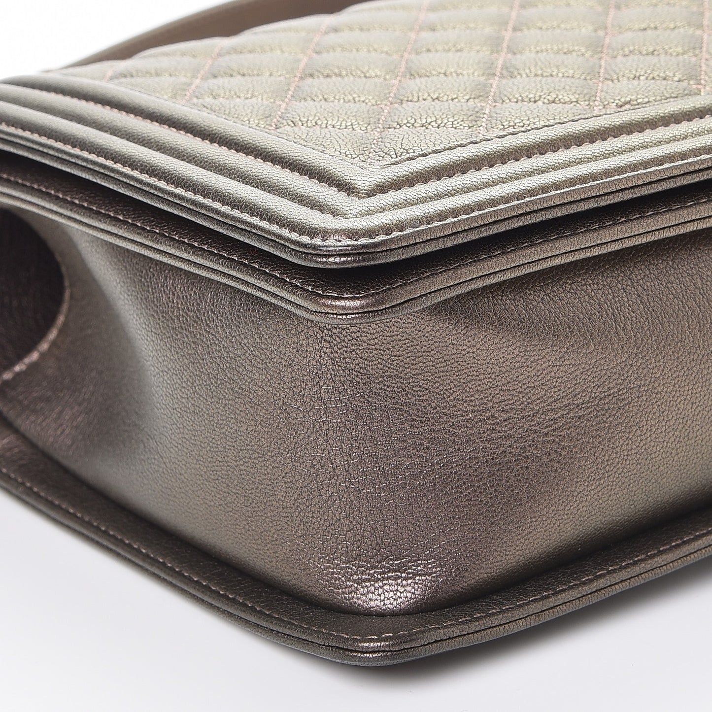 Iridescent Goatskin Quilted New Medium Boy Flap Dark Gold