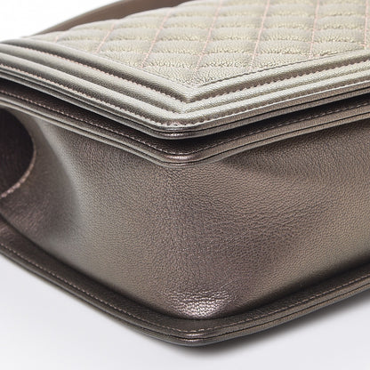 Chanel Iridescent Goatskin Quilted New Medium Boy Flap Dark Gold 8 of 10