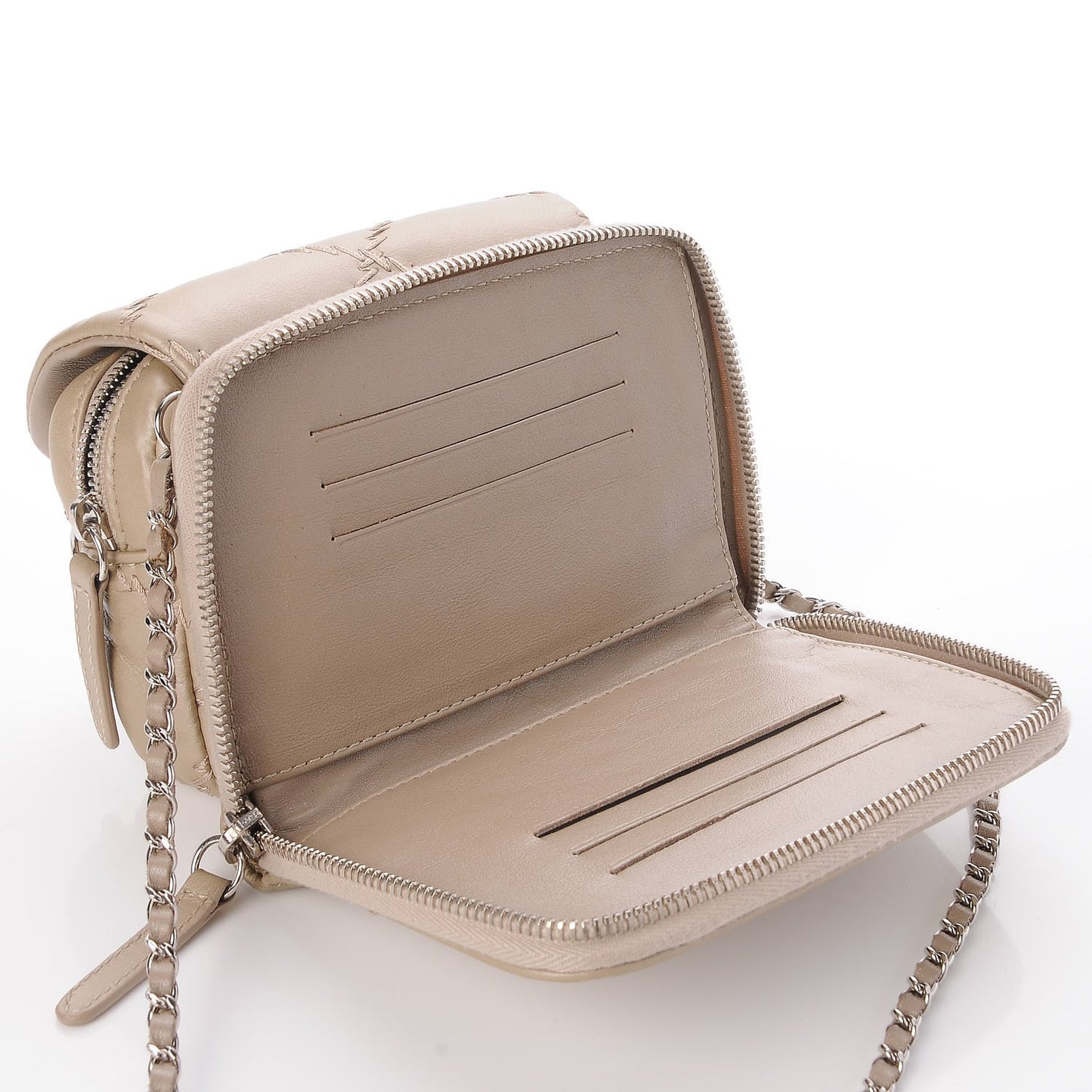 Metallic Lambskin Stitched New Mini Flap Beige