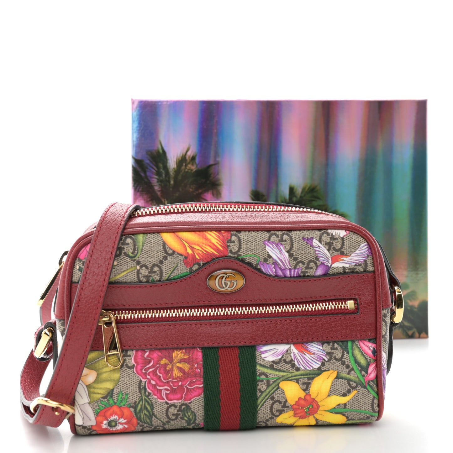 GG Supreme Monogram Flora Web Mini Ophidia Shoulder Bag Red