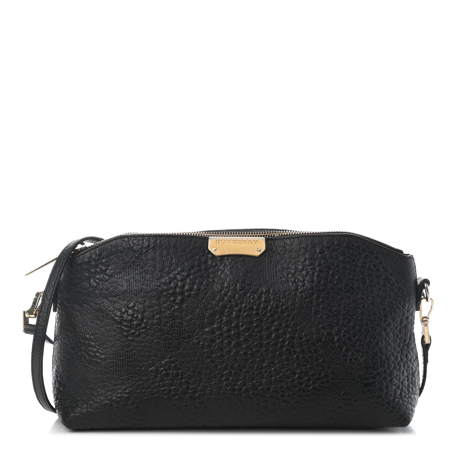 Burberry Signature Grain Calfskin Check Embossed Small Chichester Crossbody Clutch Bag Black 1 of 9