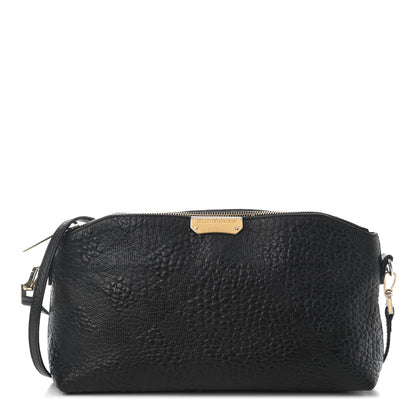 Burberry Signature Grain Calfskin Check Embossed Small Chichester Crossbody Clutch Bag Black 1 of 9