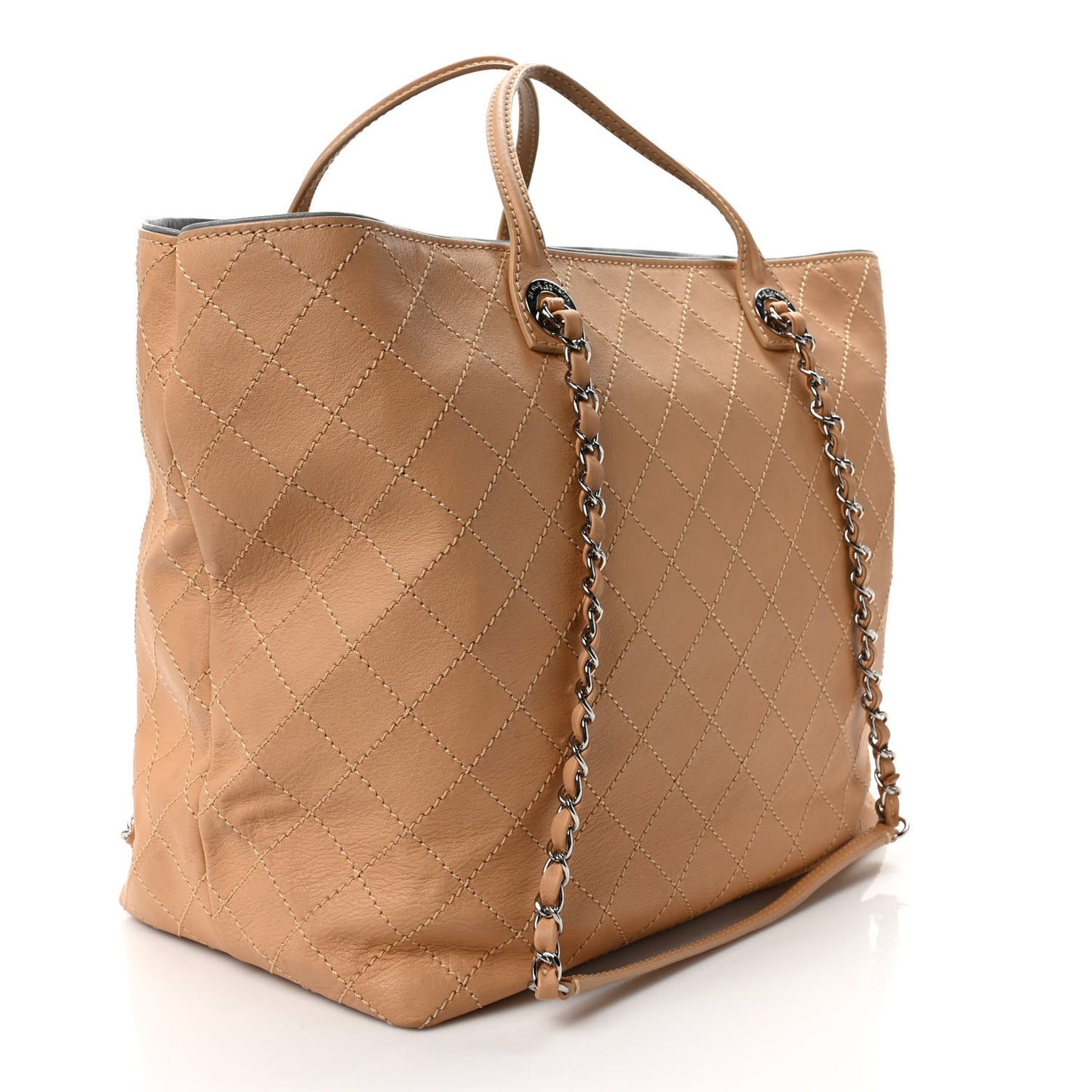 Calfskin Stitched Large Shopping Tote Beige