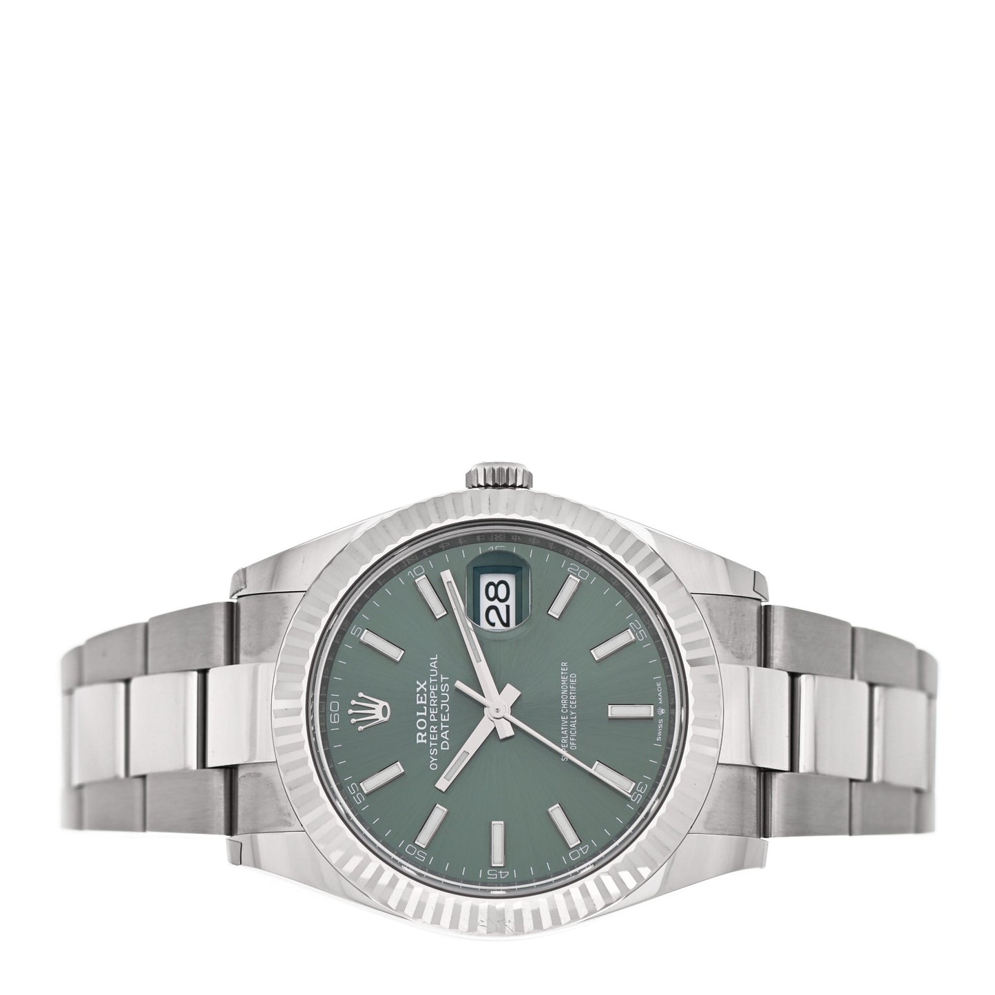 Stainless Steel 18K White Gold 41mm Oyster Perpetual Datejust Watch Mint Green 126334